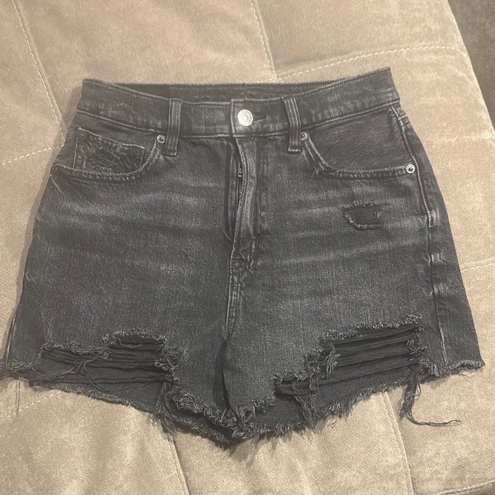 American Eagle Outfitters Black Jean Shorts High-Waisted Distressed